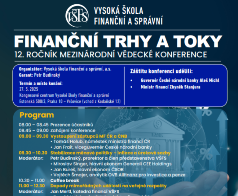 Finanční trhy a toky: 12. ročník mezinárodní vědecké konference VŠFS, kde jsme hlavním partnerem