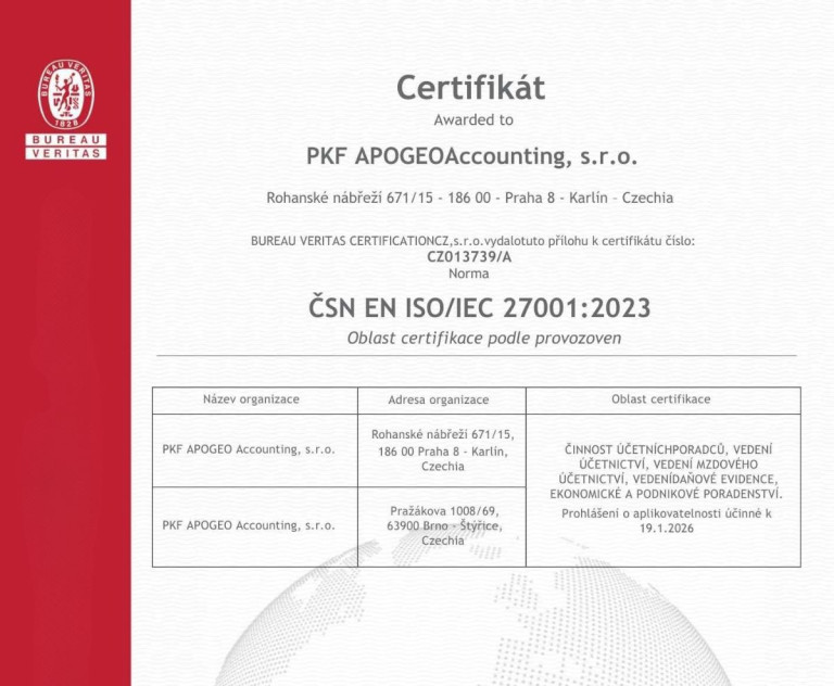 PKF APOGEO Accounting potvrzuje certifikaci ISO 27001:2023